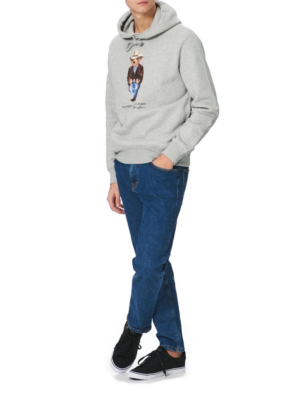 Polo Ralph Lauren Printed Western Bear Fleece Hoodie Andover Heather Grey Large - Picture 5 of 11